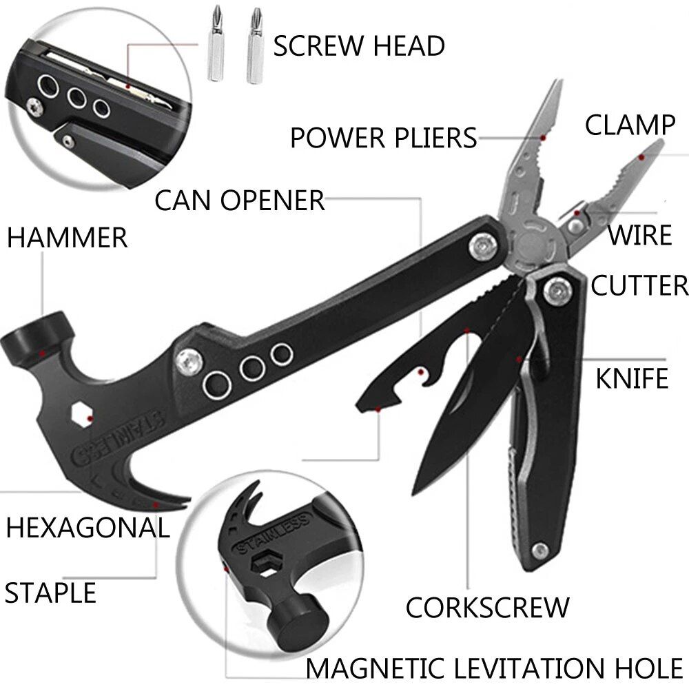 Claw Hammer Multitool Stainless Steel Knife Plier Tool Nylon Sheath Outdoor Survival Camping Hiking Portable Pocket Claw Hammer