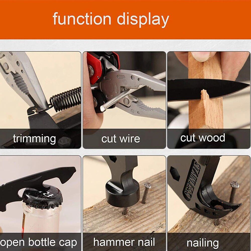 Claw Hammer Multitool Stainless Steel Knife Plier Tool Nylon Sheath Outdoor Survival Camping Hiking Portable Pocket Claw Hammer