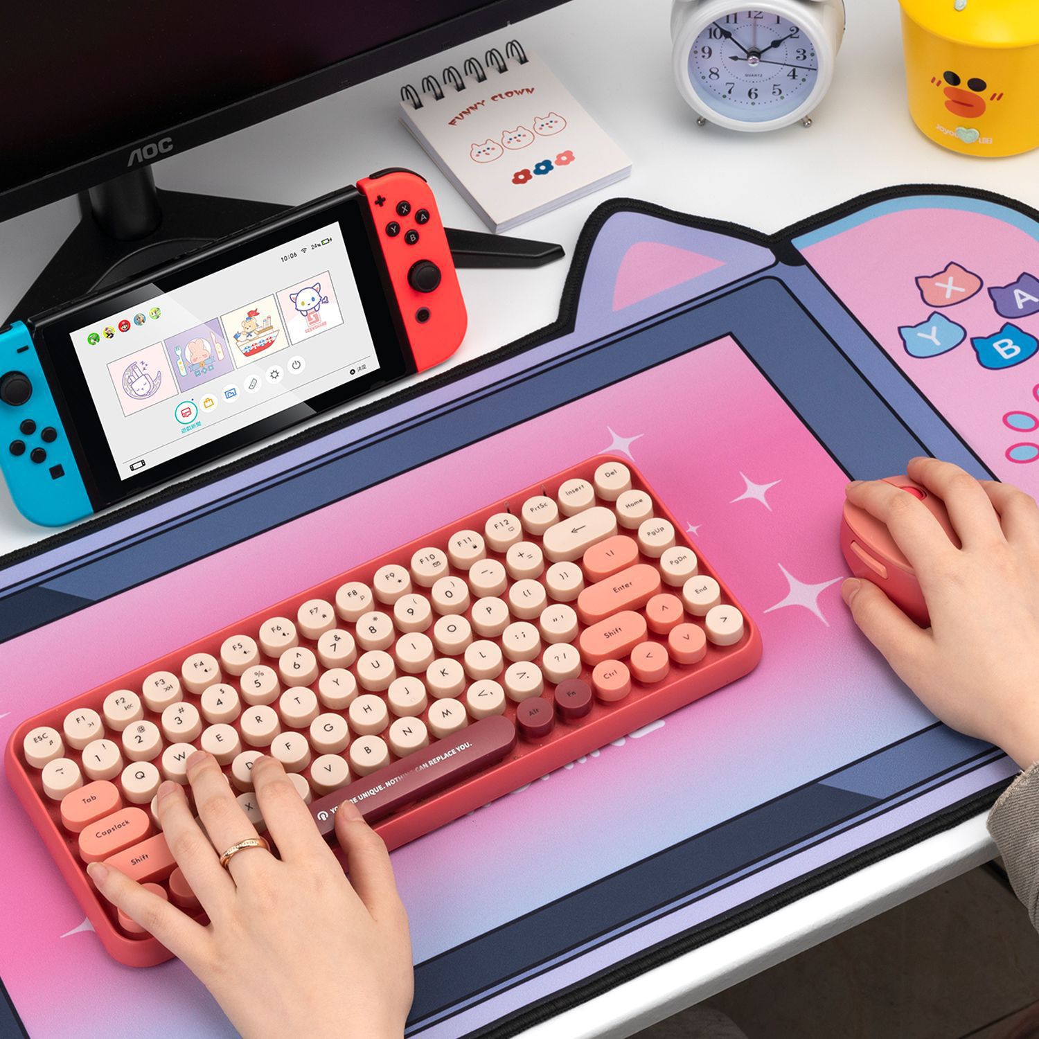 Cute Cat Ear Big Mouse Pad Computer Keyboard Desk Mat Large Gamer mousepad Pink Girl Cartoon Kawaii Gaming Accessories