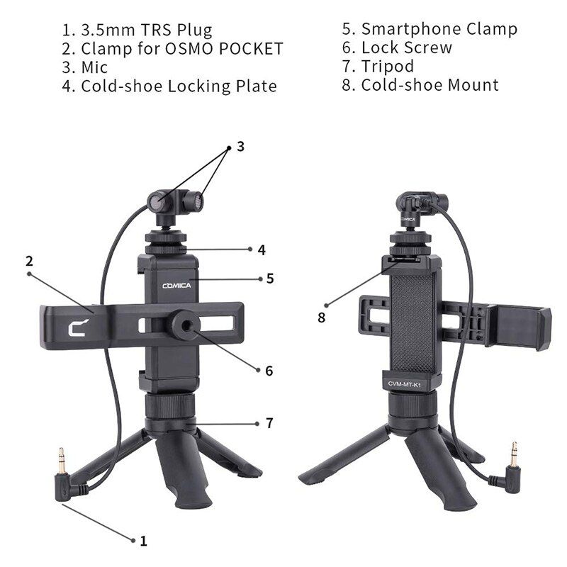 CVM-MT-K1 Smartphone Video Kit with 3.5mm Stereo Video Microphone Tripod Mount Handheld Phone Holder for DJI Osmo Pocket