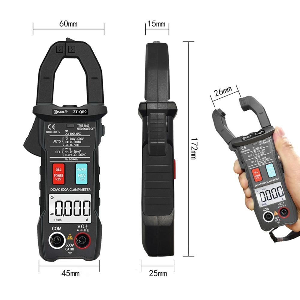 DC/AC 600A Digital Clamp Meter ZT-QB9 T-RMS Smart pliers Current Ammeter Auto Rang Multimeter Capacitor Voltage NCV Tester