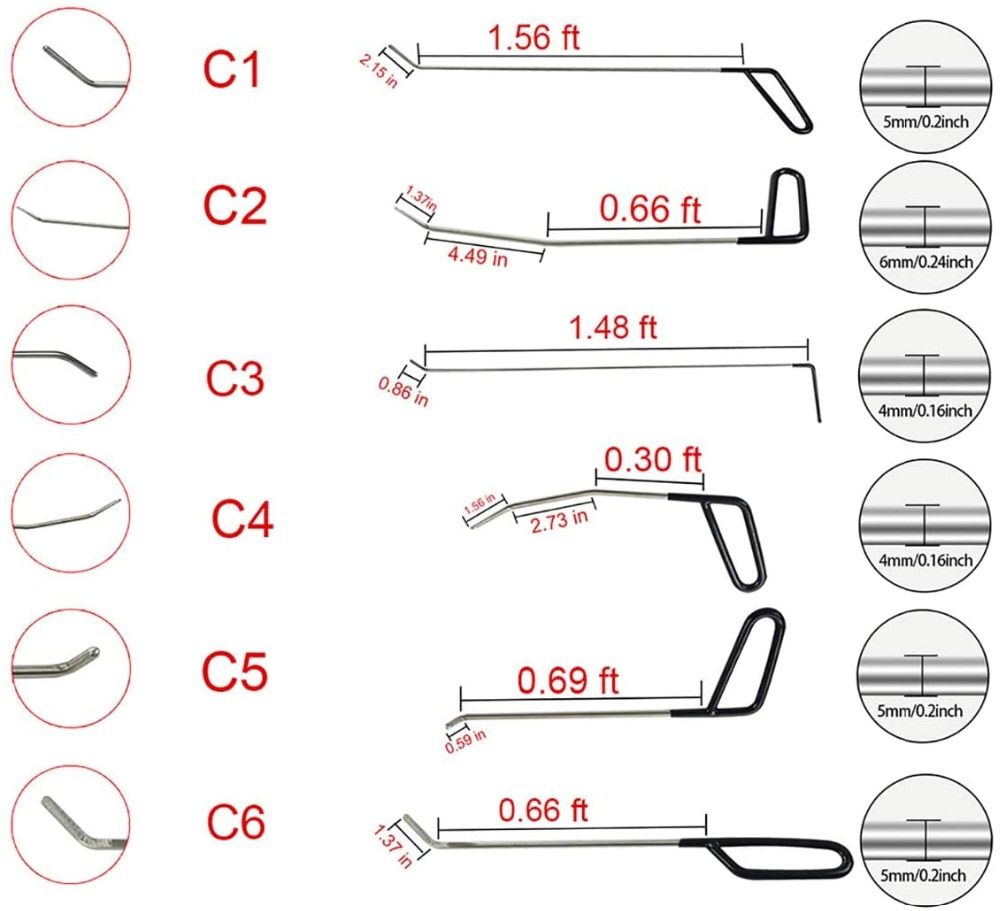 Guard Paitless Dent Repair Tools Rod Hooks Tools Kit Window For Car Dent Removal Hook Tools Push Rod