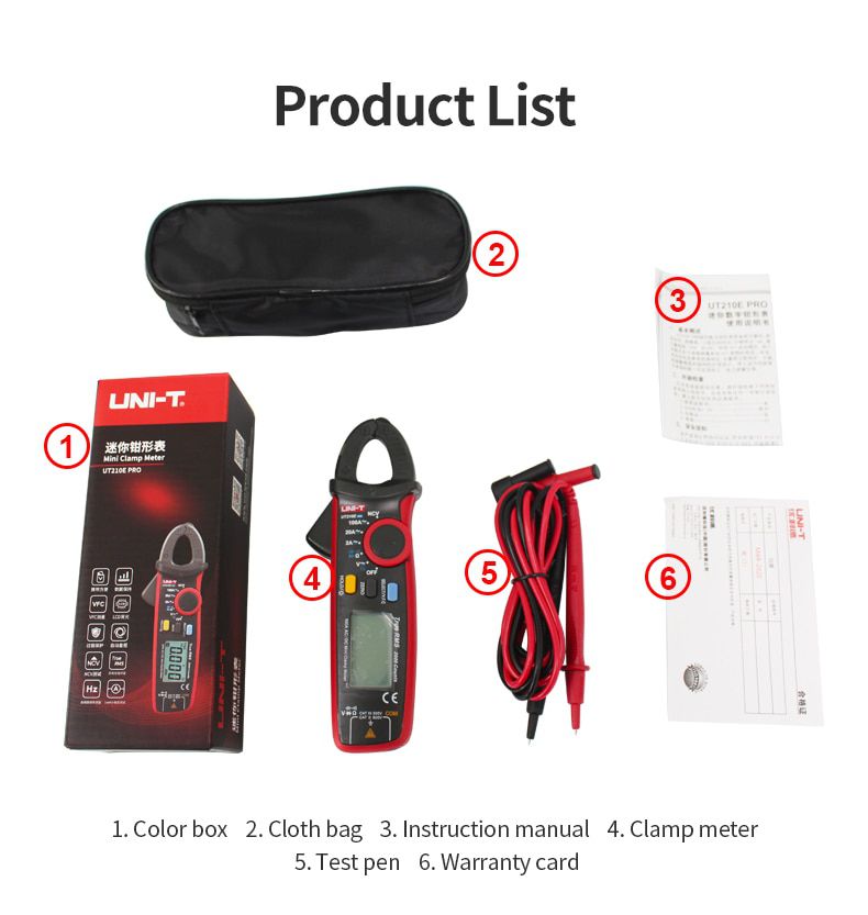 UNI-T UNI T UT210E Pro Digital AC DC Current Clamp Meter True RMS Pliers Ammeter Multimeter Resistance Frequency Tester