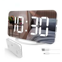 Digital Alarm Clock 7" Large LED Mirror Electronic Clocks with Touch Snooze Dual USB Charge Desk Wall Modern Clocks