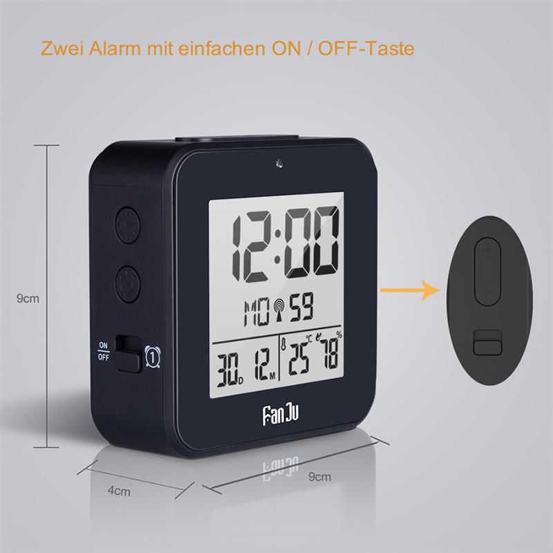 1pcs DCF Digital Alarm Clock Thermometer Hygrometer Desk Table Clocks Daily Alarms Function Automatic Backlight Gift