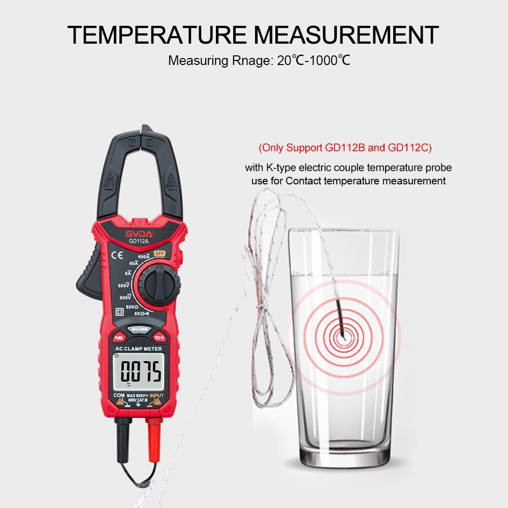 GD112A GD112B GD112C Digital Clamp Meter AC DC Current NCV Multimeter Pinza Amperimetrica True RMS Capacitance Ohm Hz Temperature Voltage Tester