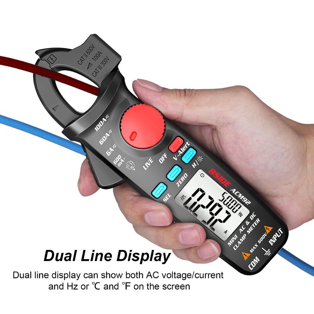 Digital Clamp Meter Multimeter ACM92 DC AC Current 100A 0.1/1mA Car repair Ammeter voltage Ohm Hz NCV Continuity Tester