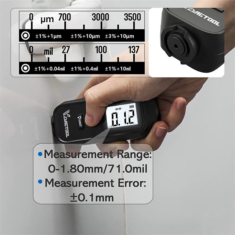 VDIAGTOOL VC100 OBD2 Digital Coating Thickness Gauge 1 micron/0-1300 Car Paint Film Thickness Tester Meter Measuring FE/NFE