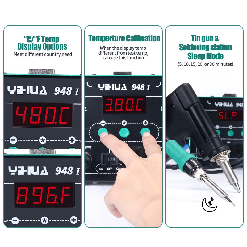 YIHUA 948-I Digital Display Soldering Station Suction 90W Temperature Adjustable Soldering Iron Tin Gun Desoldering Station