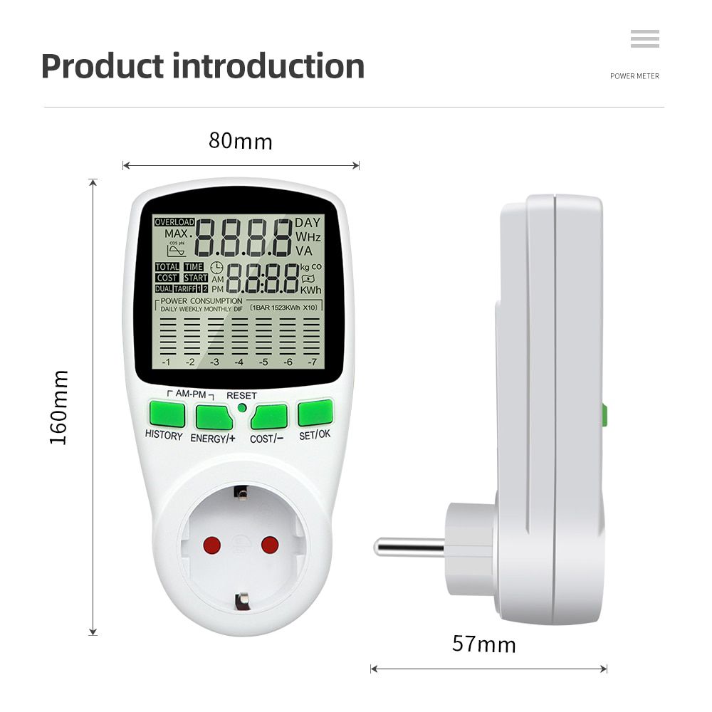 Digital Energy Meter Wattmeter Wattage Electricity Kwh Power Meter LCD Power Meter Outlet Power Analyzer EU US UK AU FR