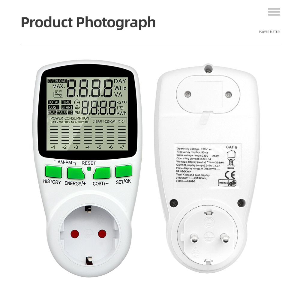 Digital Energy Meter Wattmeter Wattage Electricity Kwh Power Meter LCD Power Meter Outlet Power Analyzer EU US UK AU FR