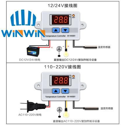 10A 12V 24V 220VAC Digital LED Temperature Controller XH-W3001 For Incubator Cooling Heating Switch Thermostat NTC Sensor