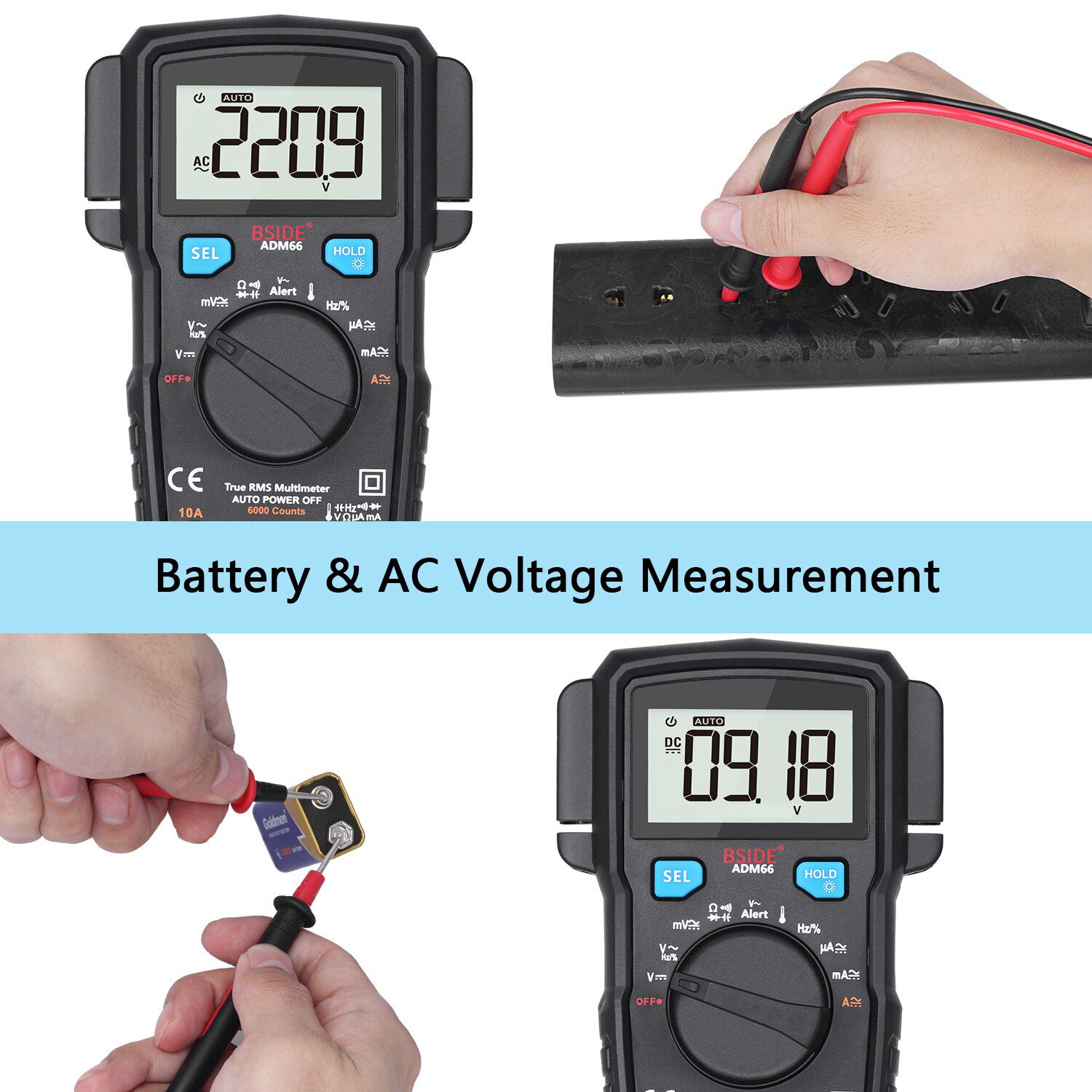 Digital Multimeter  ADM66 True RMS Ammeter Voltmeter Auto Range Voltage Capacitance Diode Temperature Amp NCV Hz Ohm Tester