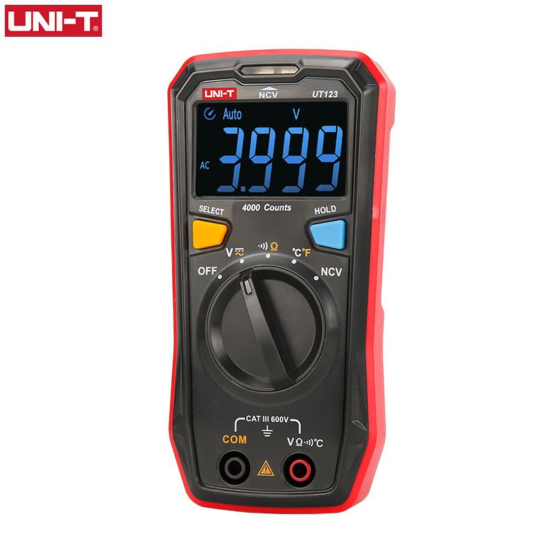 UNI-T Auto Range Mini Digital Multimeter Temperature Tester UT123 Data hold AC DC Voltmeter Pocket Voltage Ampere Ohm Meter