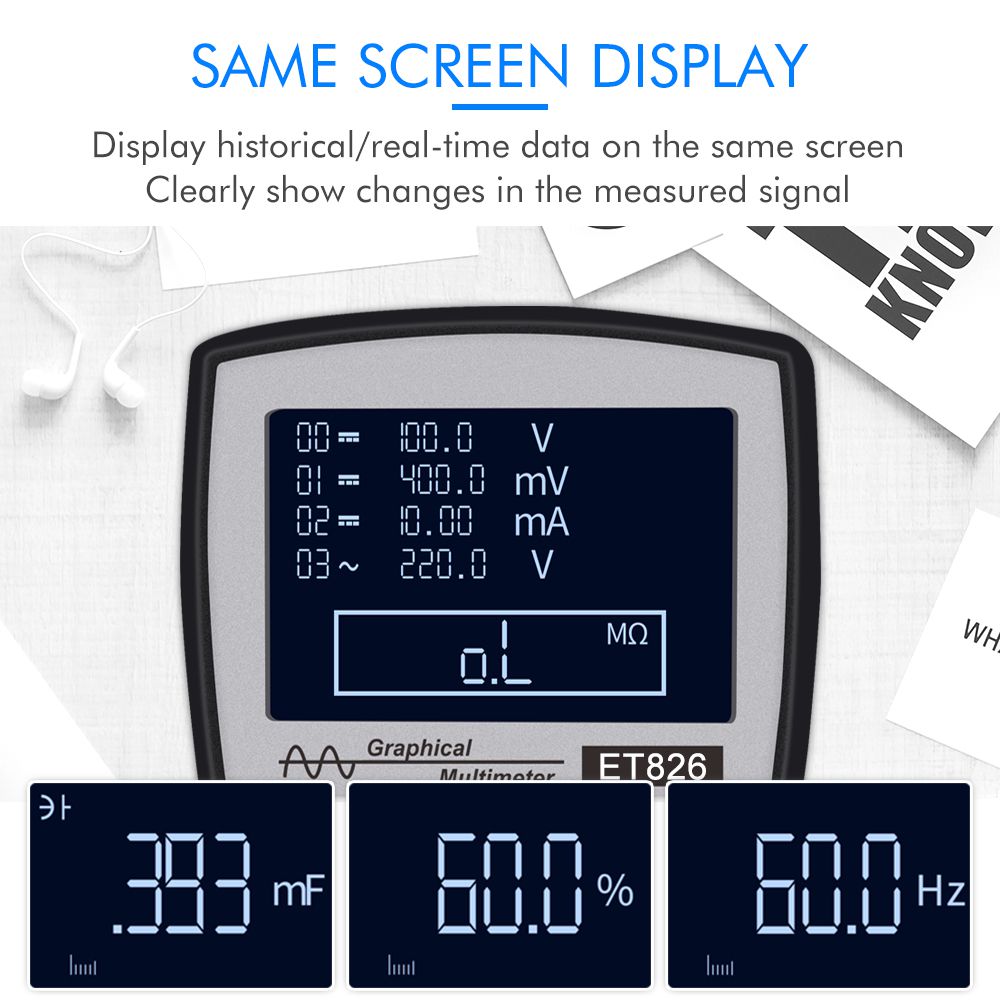 ET826 Digital Oscilloscope Multimeter DC/AC Current Voltage Resistance Frequency Diode Tester with 4000 Counts 20KHz Analog Bandwidth