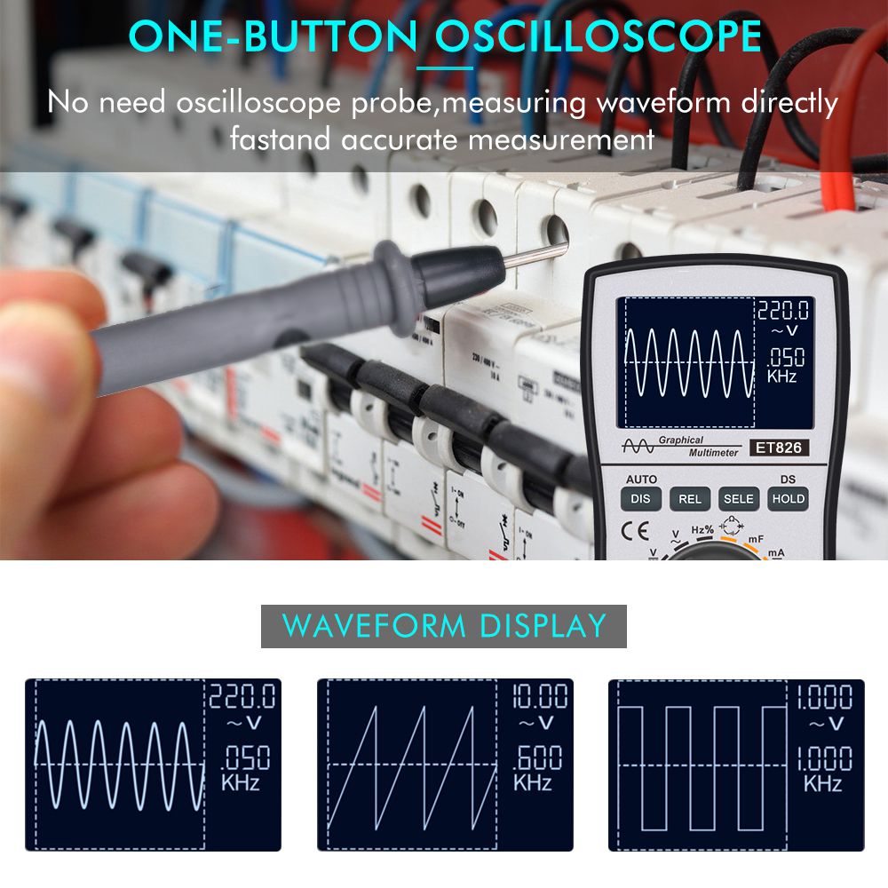 ET826 Digital Oscilloscope Multimeter DC/AC Current Voltage Resistance Frequency Diode Tester with 4000 Counts 20KHz Analog Bandwidth