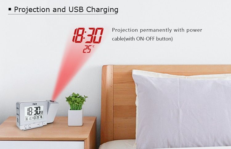 Digital Projection Alarm Clock Date Snooze Function LED Projector Desk Table Thermometer Hygrometer Lazy Clock Time Backlight