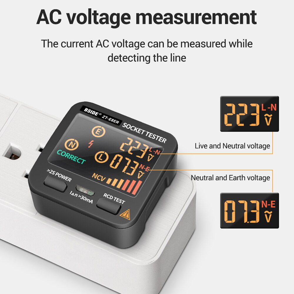 Digital Socket Tester ZT-E8 Smart LCD Outlet checker NCV Test Voltage Detector Ground Zero Line RCD Check