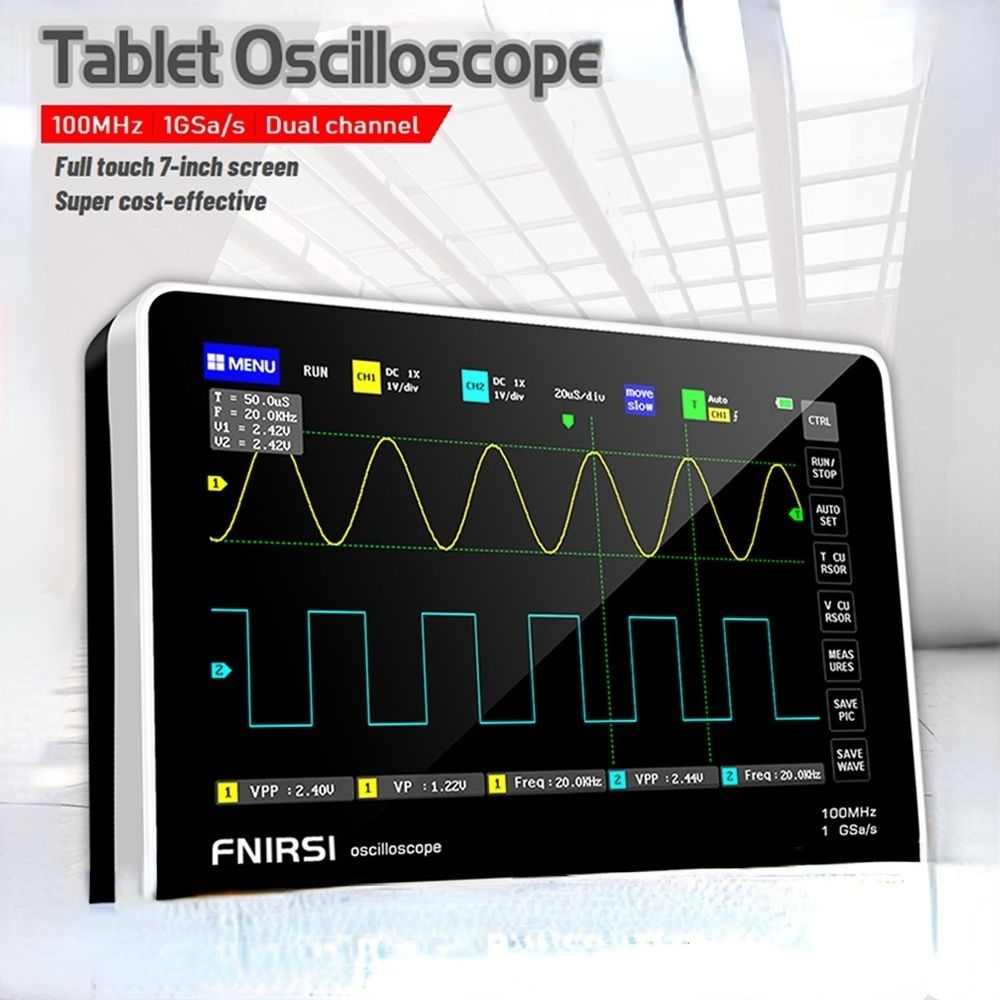 FNIRSI-1013D Digital Tablet Oscilloscope Dual Channel 100M Bandwidth 1GS Sampling Rate Mini Tablet Digital Oscilloscope