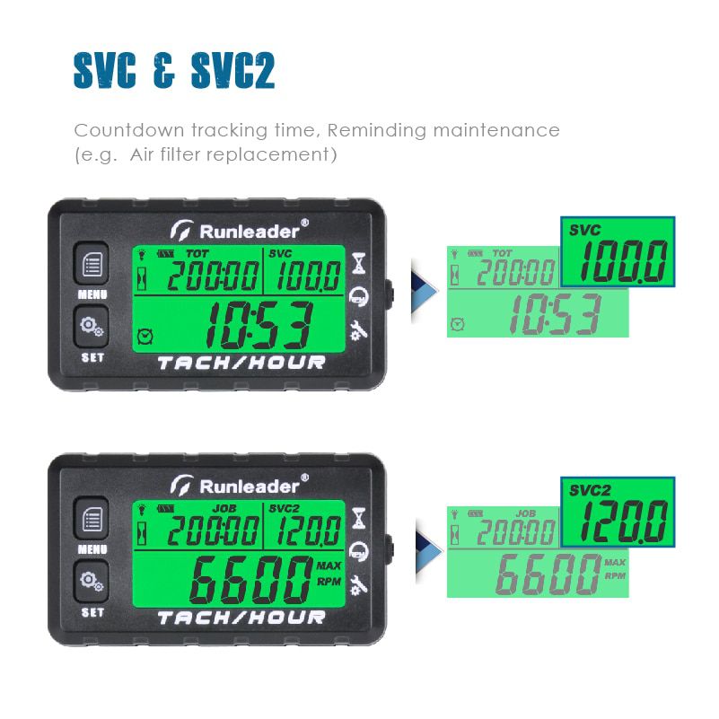 Engine Tachometer Maintenance Reminder Hour Meter Digital Tacho Hour Meters Multi-Color Backlit Display for Boat Lawn Mower HM032B