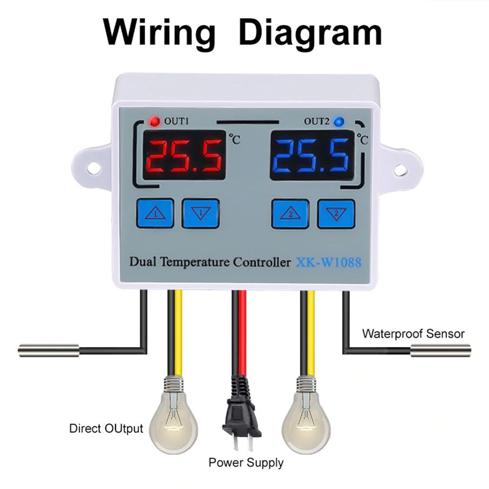 Digital Thermostat Temperature Controller Two Relay Output Thermoregulator for incubator Heating Cooling XK-W1088