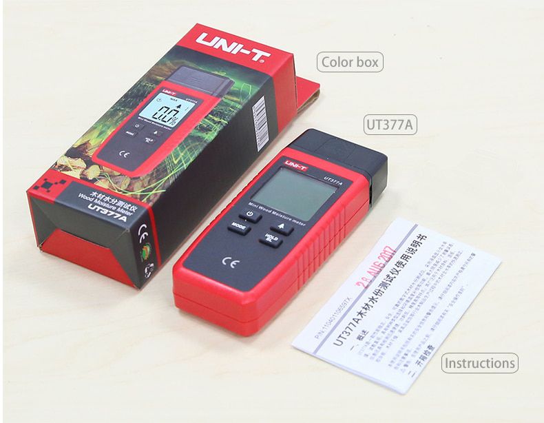 UNI-T UT377A Digital Wood Moisture Meter Hygrometer Humidity Tester for Paper Plywood Wooden Materials LCD Backlight