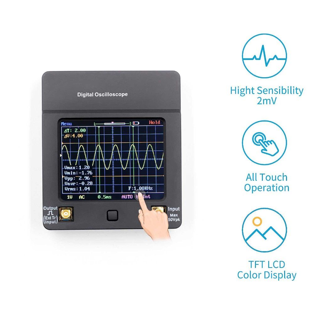 Portable DSO112A TFT Mini Digital Oscilloscope Touch Contact Screen Portable USB Oscilloscope Interface 2MHz 5Msps