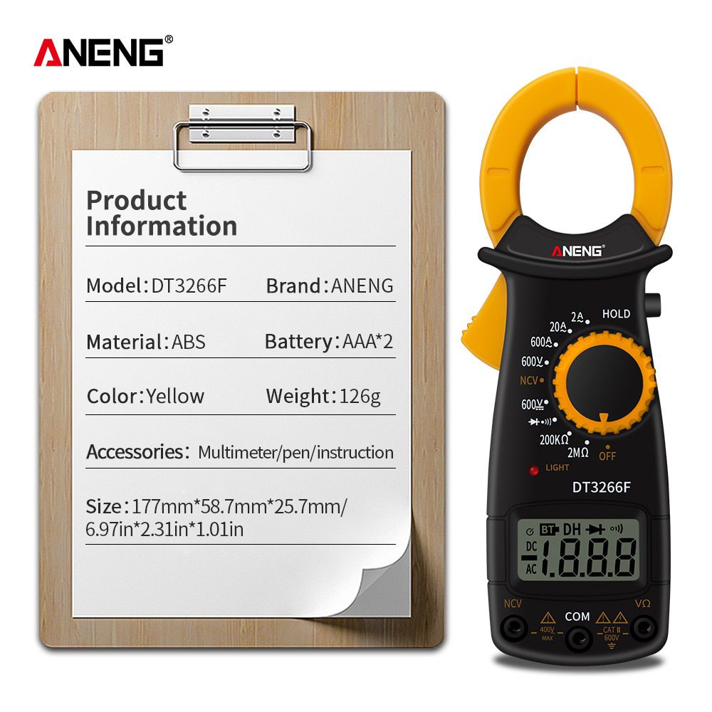 DT3266F Mini Digital Multimeter Ampere Electrical Clamp Meter AC / DC Voltage NCV Resistance Diode Tester with Buzzer