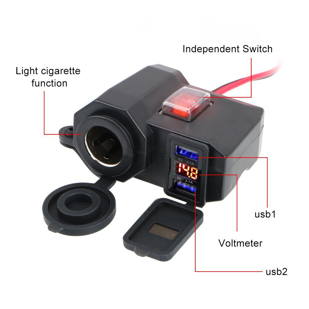 Dual USB Port Cigarette Lighter Quick Charger For Mobile Phone Moto Handlebar 5V 2.1A Adapter Power Motorcycle Accessories