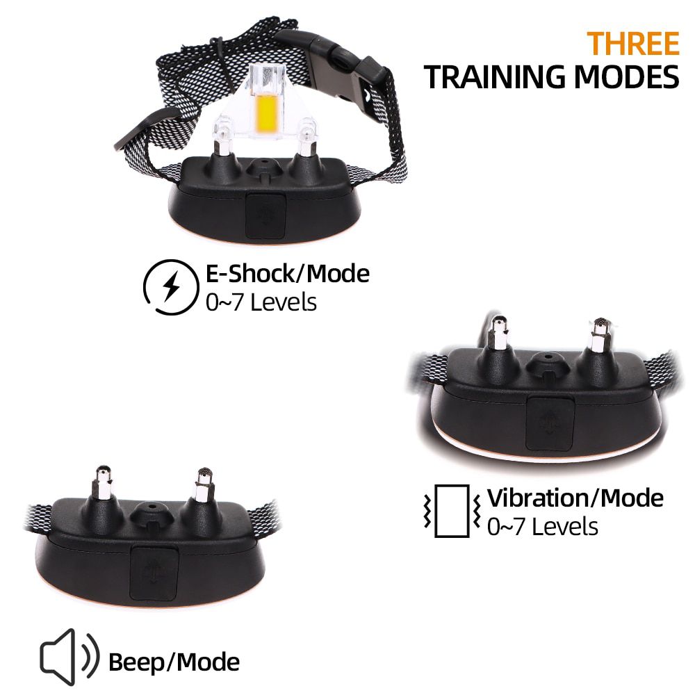 Electric Bark training collar Waterproof anti bark dog collar beep vibration shock 7 level no barking Rechargeable collar