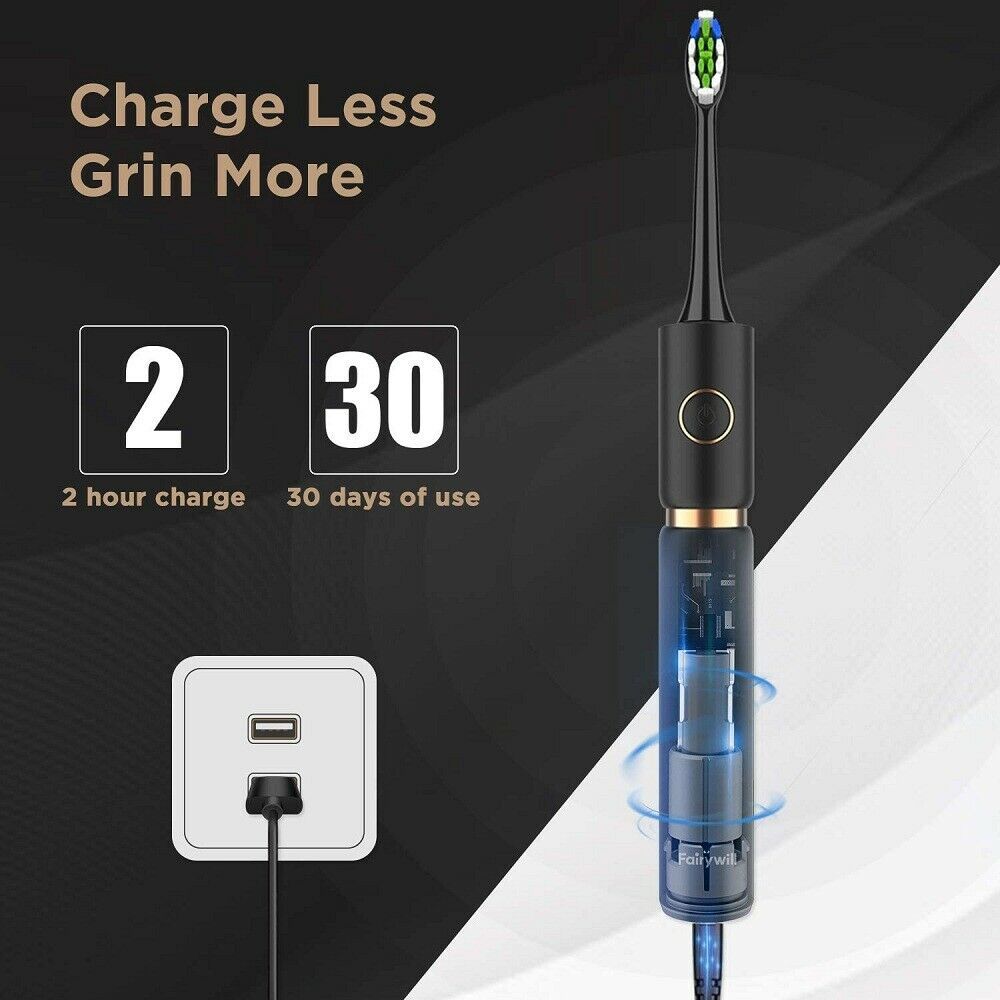 Electric Sonic Toothbrush Waterproof Powerful Fast Charging Smart Timer with 8 Replacement Heads Travel Case High-Tech