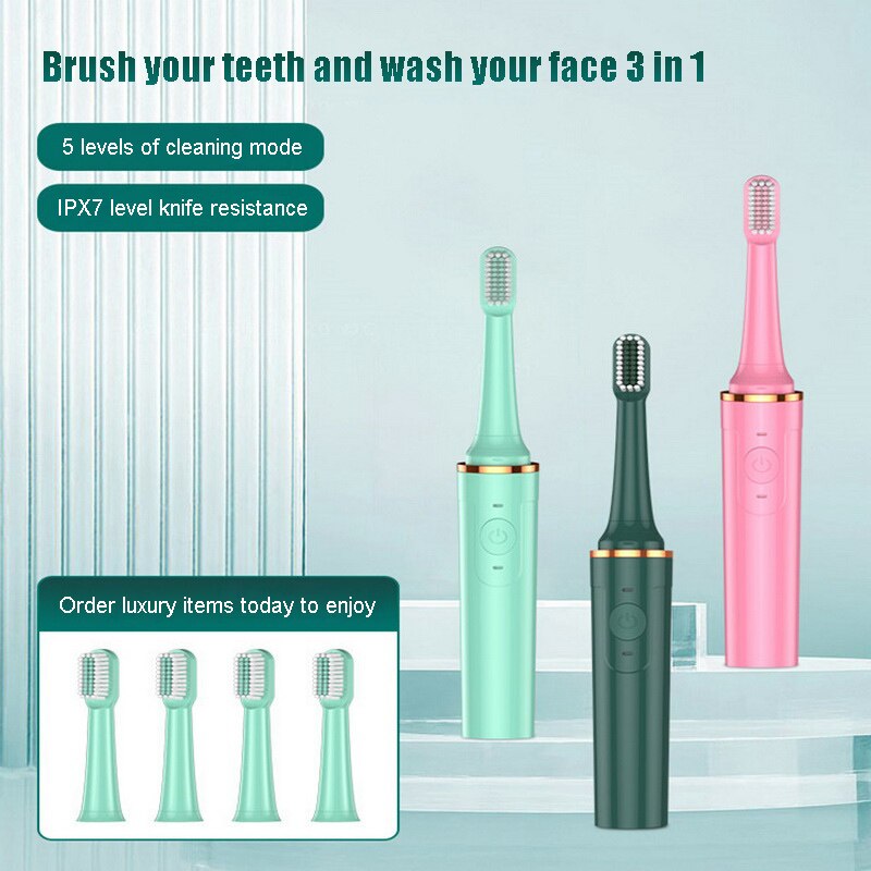 New 3-in-1 Electric Toothbrush Fully Automatic Sonic Induction Toothbrush DuPont Antibacterial Toothbrush Head Cleansing Beauty