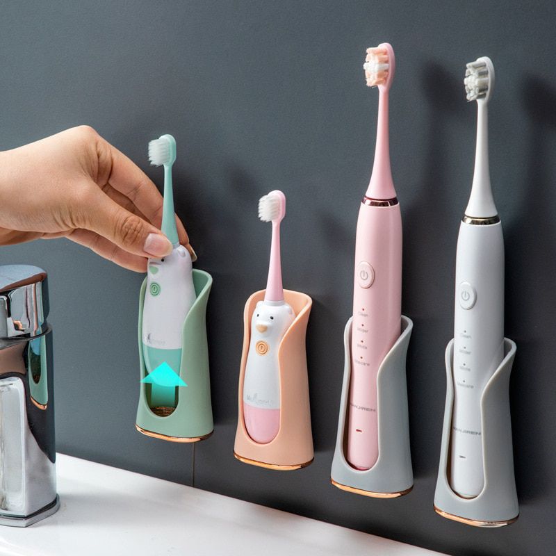 Electric Toothbrush Holders Wall-Mounted Punch-free Silicone Mop Rack Hanger Organizer Hooks Bathroom Accessories Storage