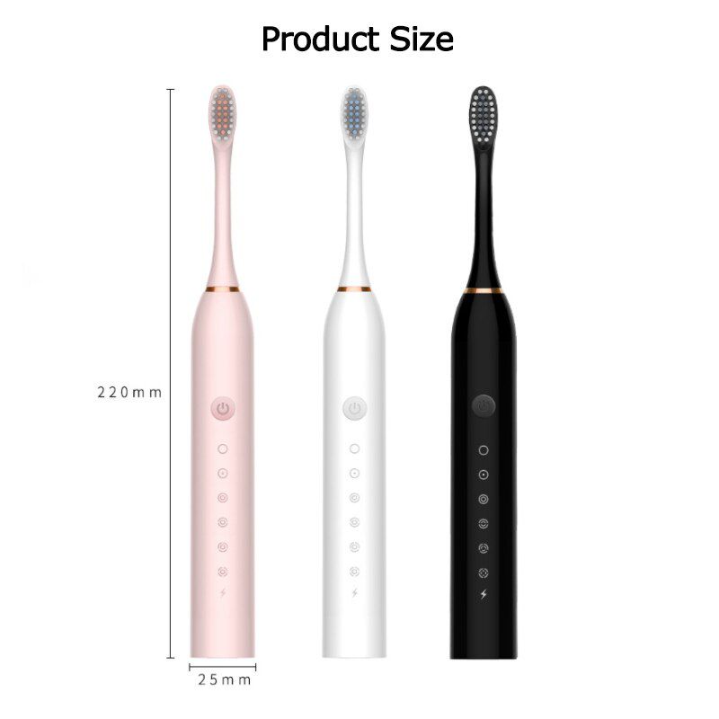 Electric Toothbrush Sonic Brush Head Adult Timer Brush 6 Mode USB Charger Rechargeable Tooth Brushes Replacement Heads Set