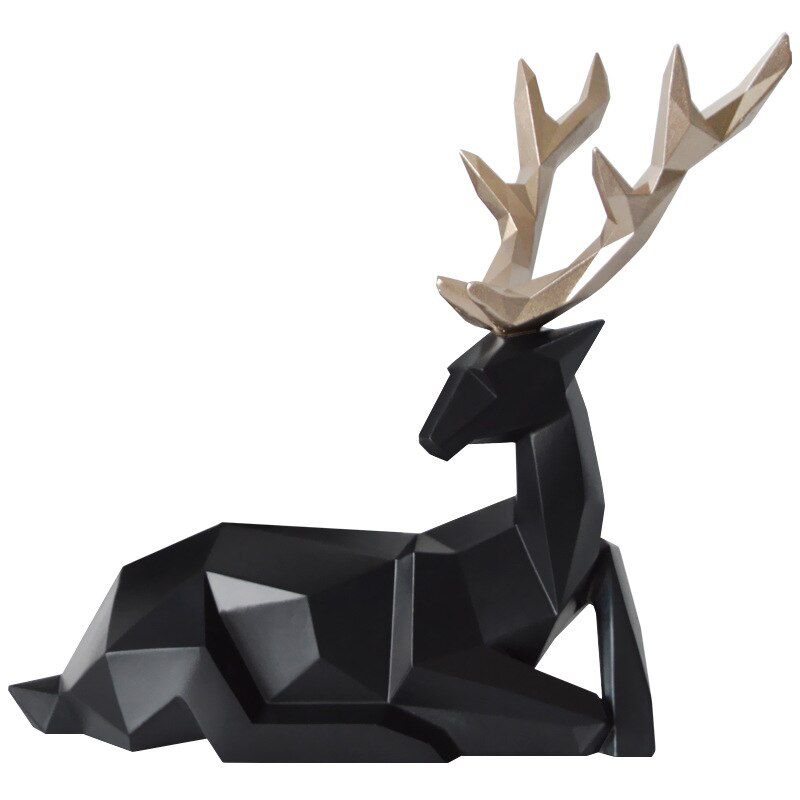 Elk Figurines Resin Sculpture Home Decor Nordic Geometric Long Horn Deer Statue Abstract Reindeer Tabletop Animal Ornaments Gift