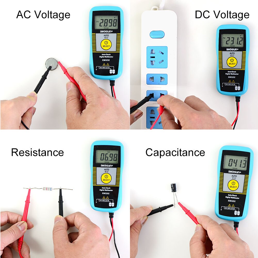 EM3252 Auto Ranging Pocket Multimeter Digital Voltmeter Resistance Frequency Capacitance Continuity 7-Modes Tester