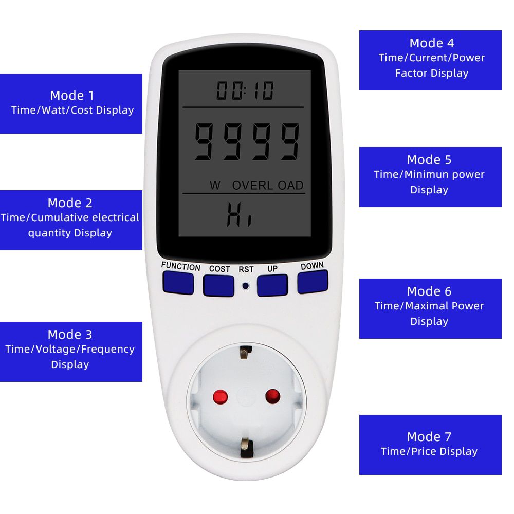 EU Plug AC Power Meters AC 230V Digital Voltage Volt Wattmeter Power Consumption Watt Energy Meter Electricity Analyzer Monitor