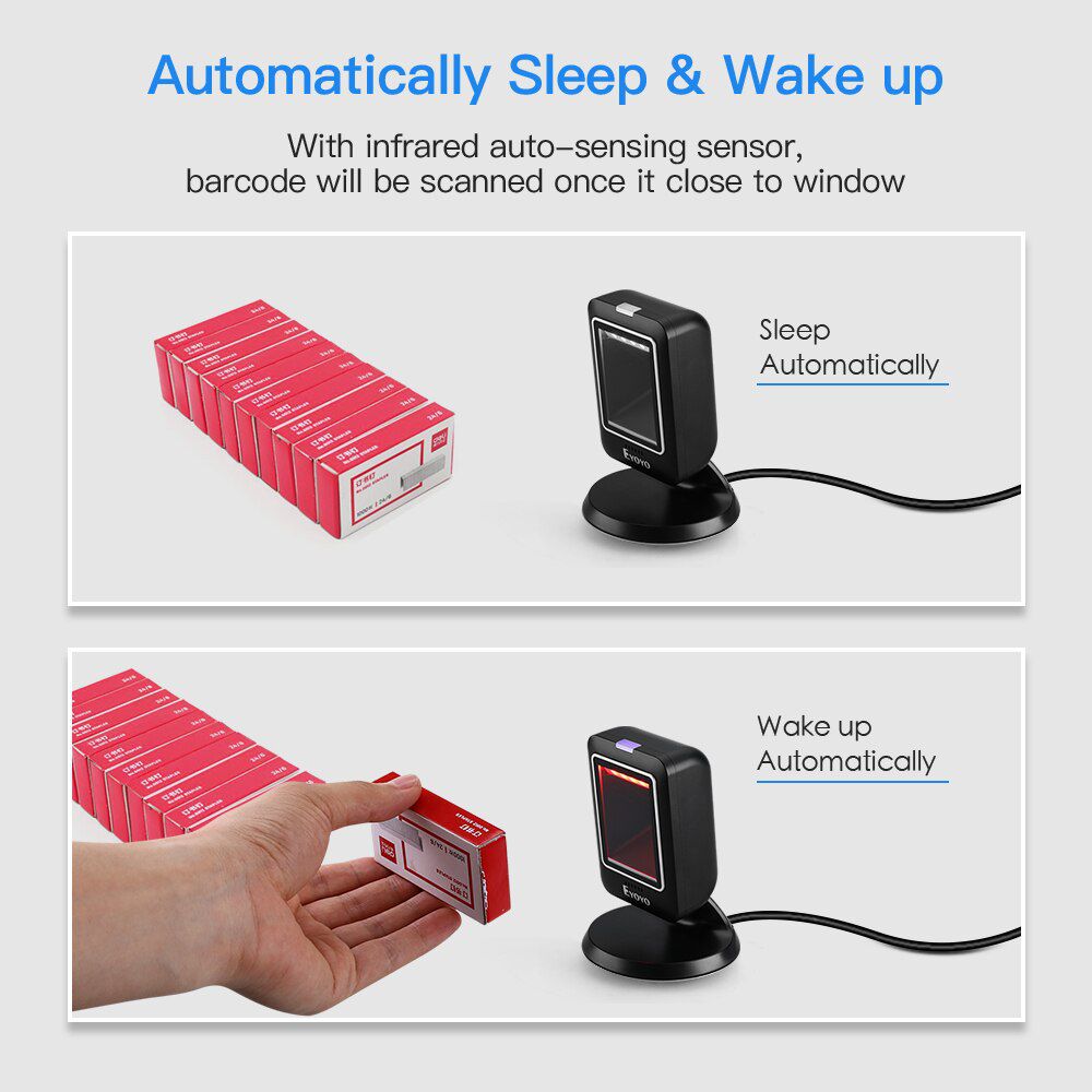 EY-6300 2D 1D Desktop Barcode Scanner Platform Scanner Automatic Sensing Scanning Hands-Free USB Wired Barcode Reader