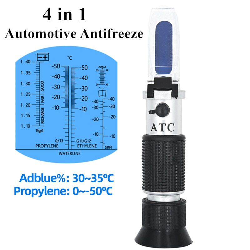 Handheld Optical 4 in 1 Car Adblue Urea Concentration Refractometer Battery Fluid Ethylene Propylene Glycol Testing with ATC