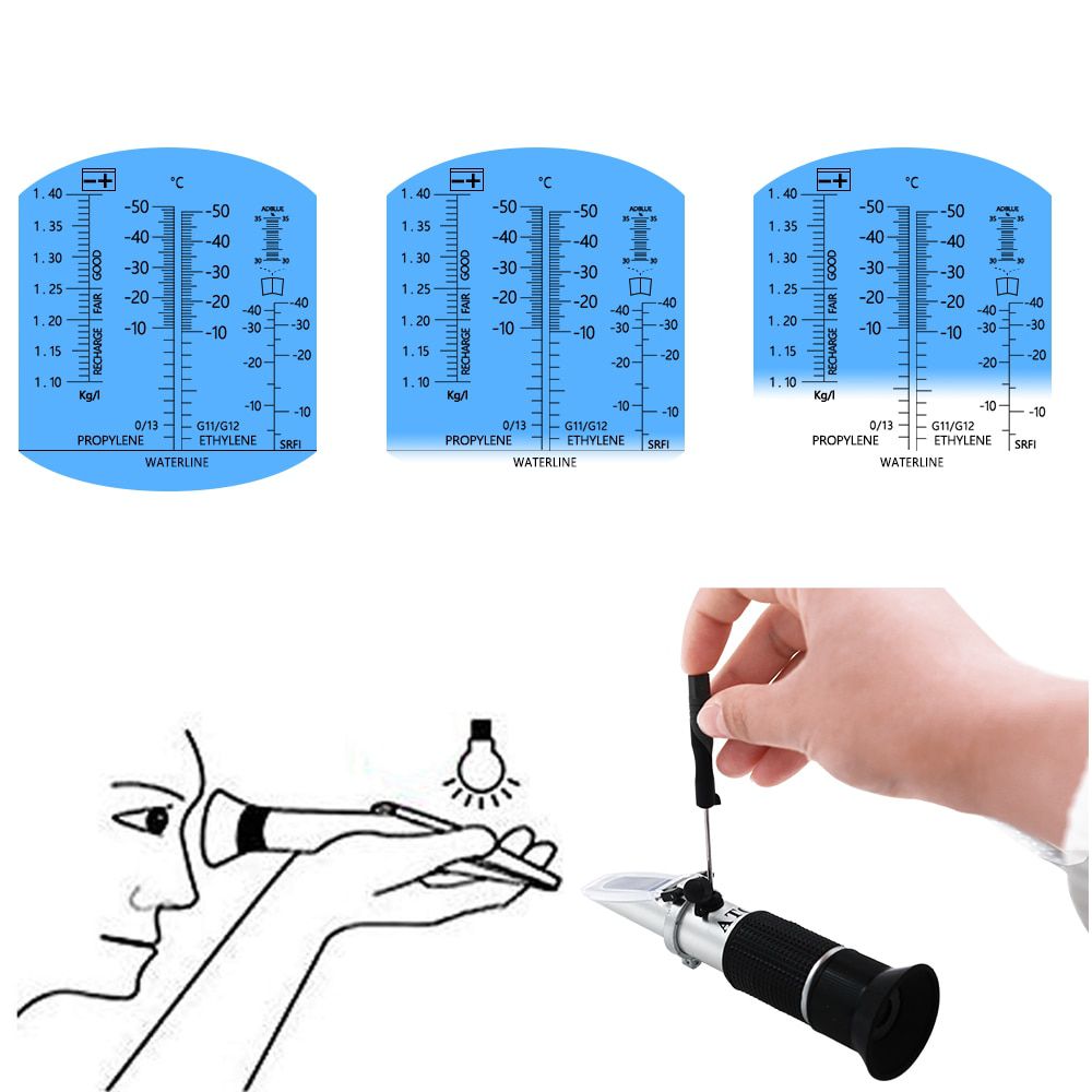 Handheld Optical 4 in 1 Car Adblue Urea Concentration Refractometer Battery Fluid Ethylene Propylene Glycol Testing with ATC