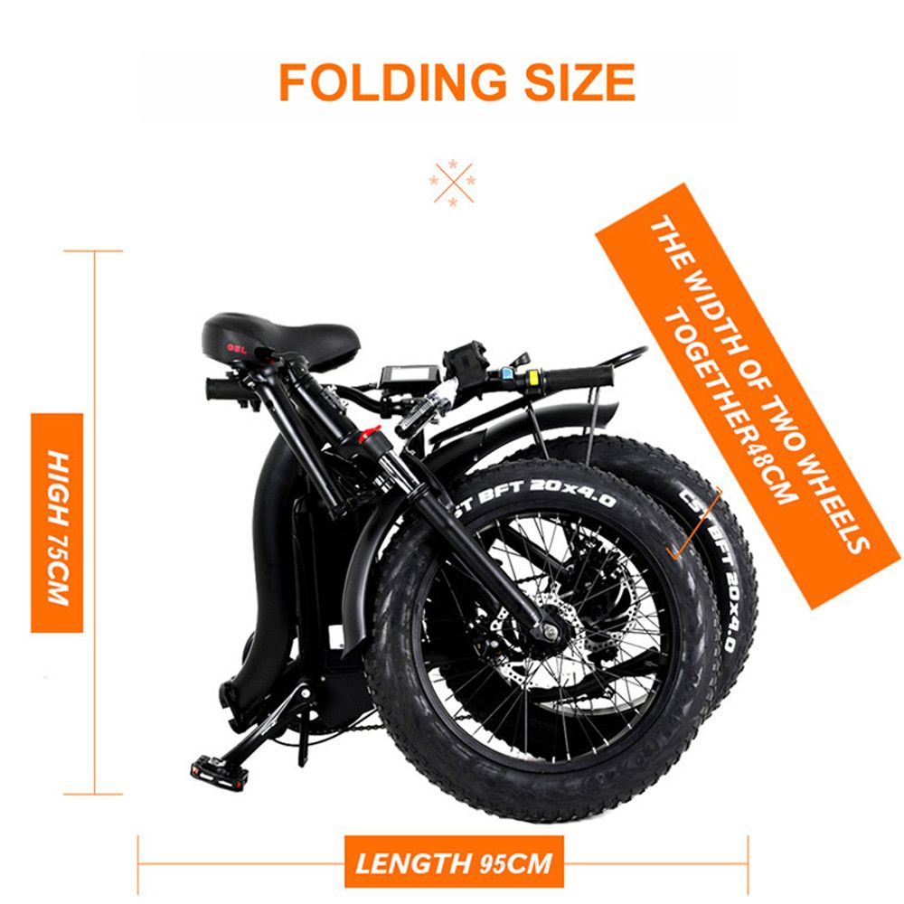 Y20 Folding E-bike Snow Bike, 750W Motor, 48V 15A/20A/24A Battery, 20 Inch Mountain Bike Fat Bike, Pedal Assist Bike with Basket