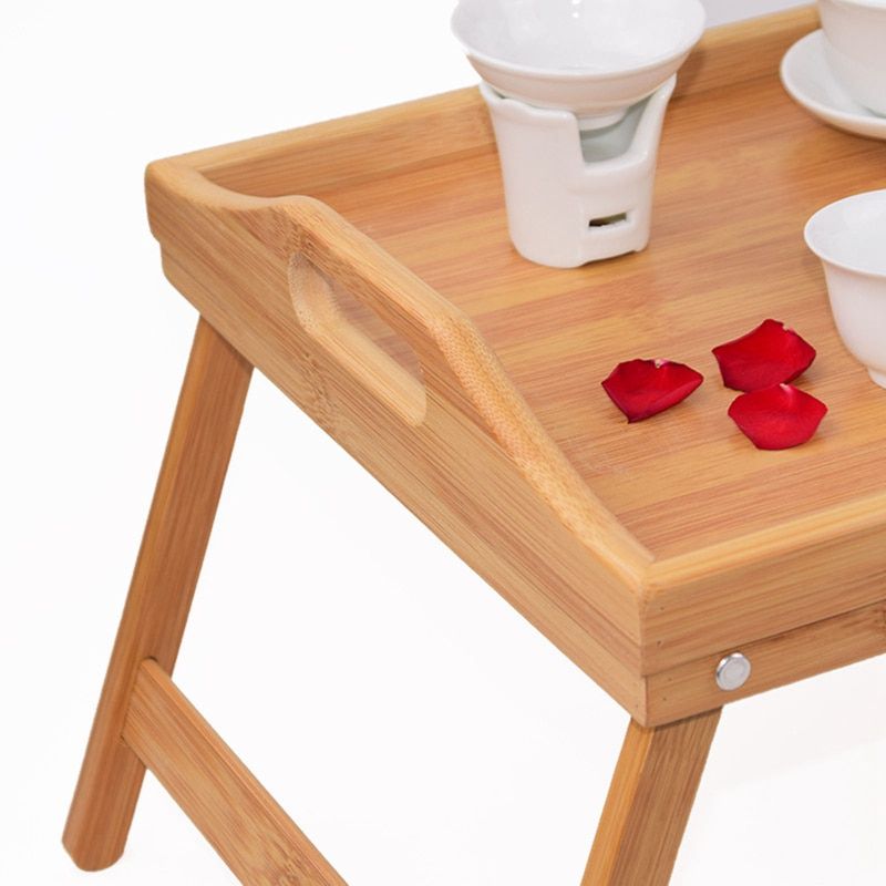 Portable Bamboo Wood Bed Tray Breakfast Laptop Desk Tea Food Serving Table Folding Leg Laptop Desk