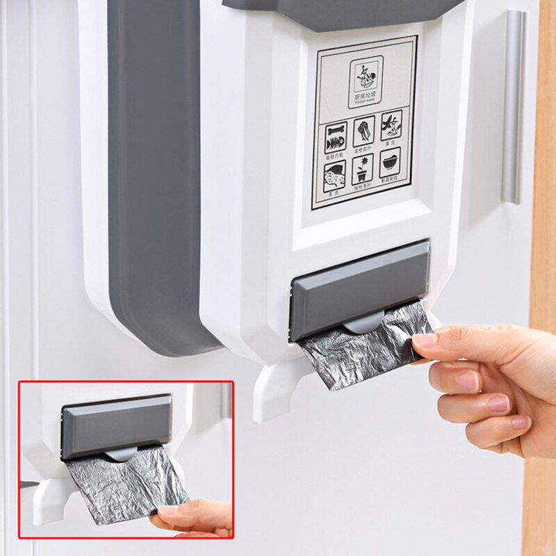 Folding Trash Can Wall-Mounted Cabinet Door Garbage Bin Car Waste Storage Dustbin Toilet Kitchen Garbage Bag Storage Box