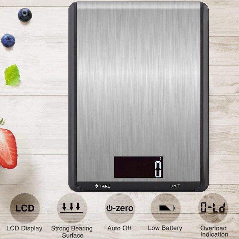 5kg Kitchen Scale Multi-Function Electronic Scales Weighing Scale Food Diet Balance Measuring Tool  Stainless Steel 7 Units