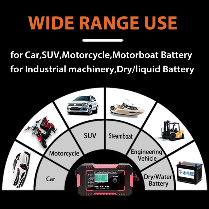 Full Automatic Car Battery Charger 12V Digital Display Battery Charger Power Puls Repair Chargers Wet Dry Lead Acid