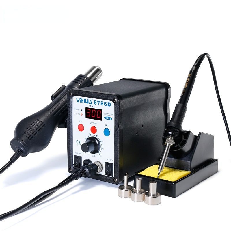 YIHUA 8786D 110V 220V Hot Air Soldering Station  Soldering Iron Station Double Panel Circuit LED Rework Station