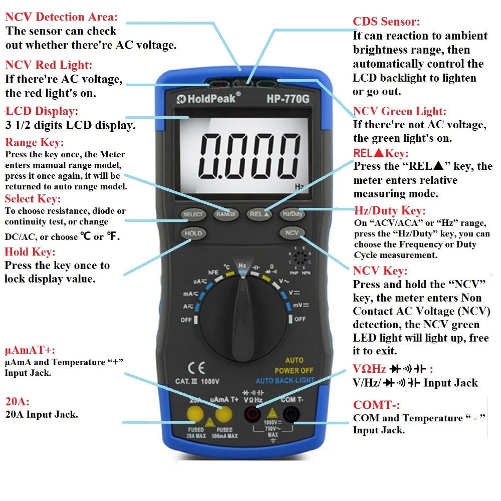 HP-770G Digital Multimeter DMM DC AC Voltage Temperature ,for Resistance/ Capacitance/ Frequency/ Temperature/ Duty Cycle Test