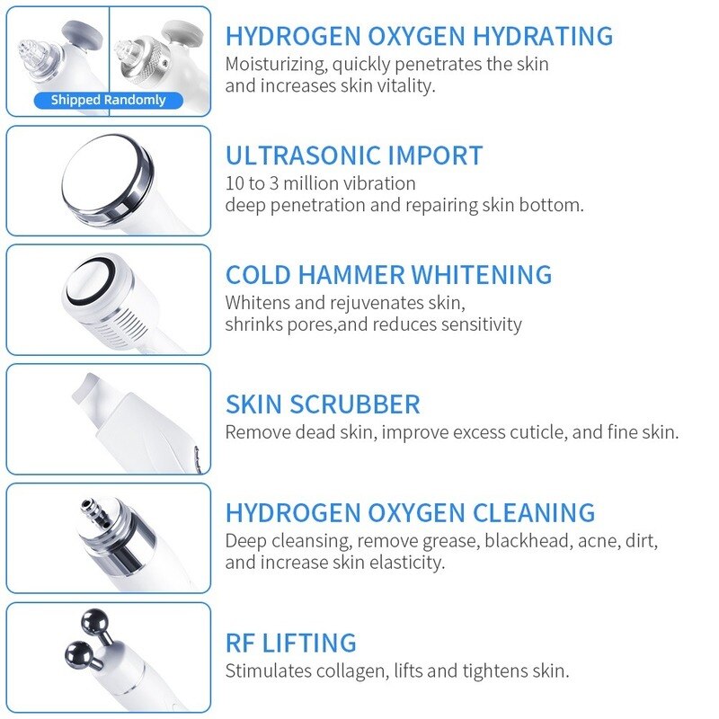 6 in1 H2-O2 Hydro Dermabrasion RF Bio-lifting Spa Facial Ance Pore Cleaner Hydrafacial Microdermabrasion Machine Skin Care Tools