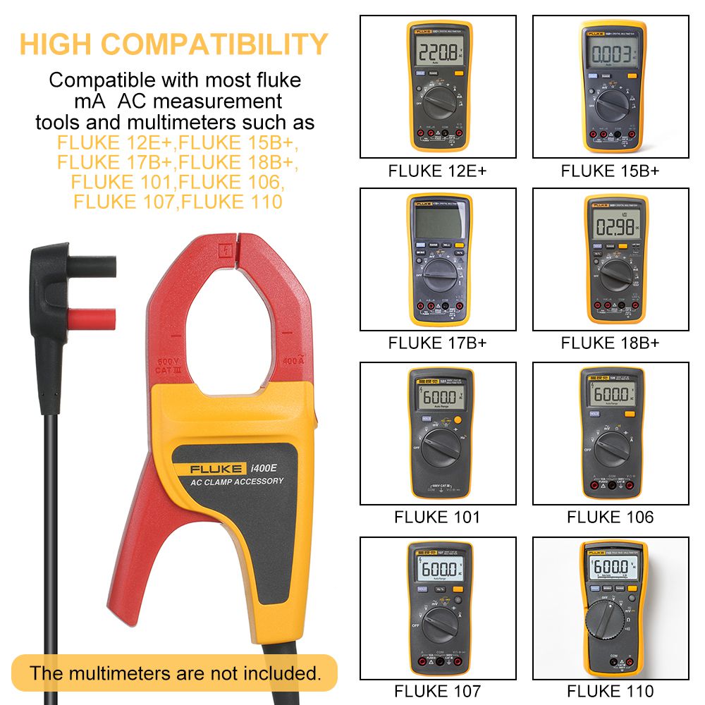 I400E 400A  AC Current Clamp 4mm Banana Plug For Multimeter 15B 17B 101