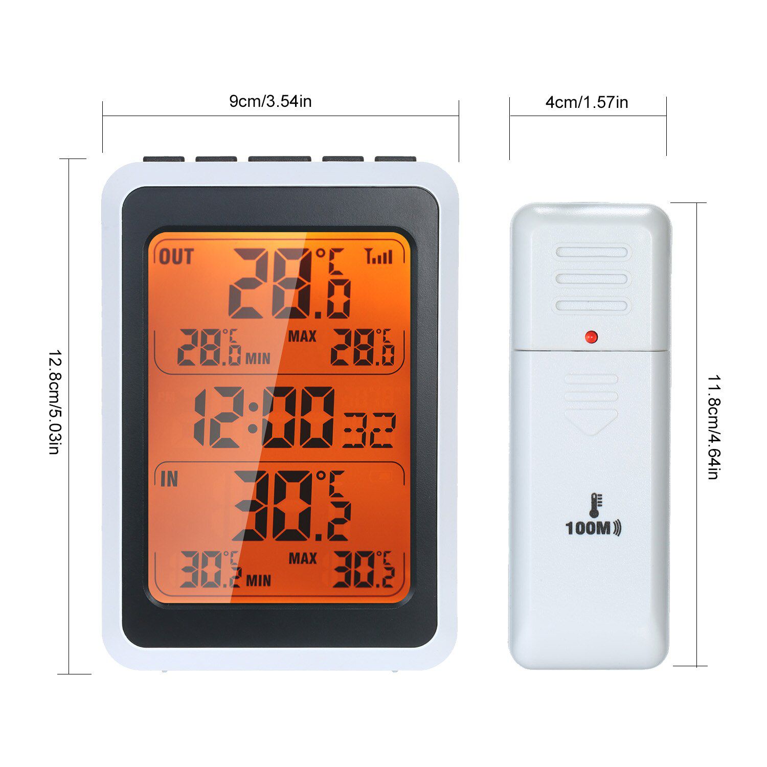 Indoor Outdoor Wireless Thermometer Digital Room Temperature Monitor with Time Alarm Clock Backlight with 328ft Remote Sensor